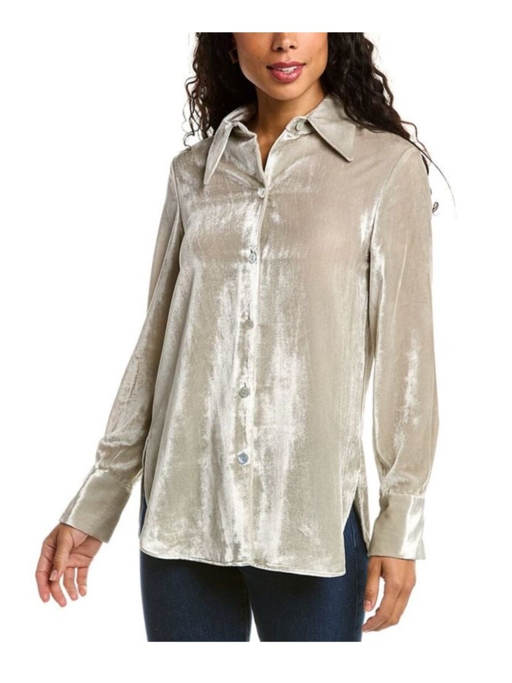 Vince NEW Silver Velvet Button Down Shirt